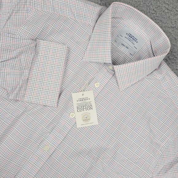 Charles Tyrwhitt Mens Shirt 17/37 Slim Fit Egyptian Cotton Checkered French Cuff - Picture 1 of 8